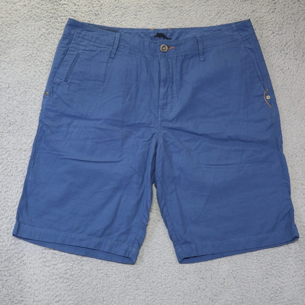 Tommy Bahama Authentic Mens Blue Flat Front Cotton Shorts Sz 36 Casual Tropical